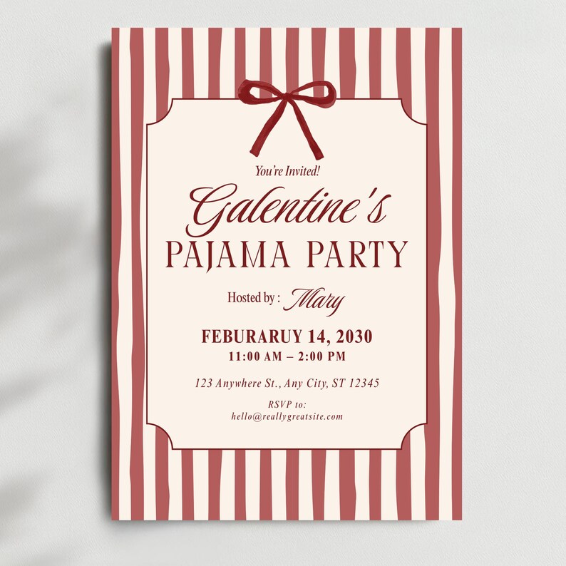 Galentines Pajama Party

Girls Night PJ Invitation

Editable Galentine Canva

Pink Sleepover Party Invite

Valentine's Day PJ Invite

Printable Girls Night In

Cute Eye Mask Invite

Fun Pajama Contest Invite

Minimal Red Stripe Invite

Digital Invite for Besties

Instant Download Galentine

Mobile PJ Party Invitation

Custom Galentine Sleepover
Galentine Invite

Pajama Party

Girls Night In

Sleepover Invite

Canva Template

Digital Download

PJ Party Invite

Valentines Party

Editable Evite