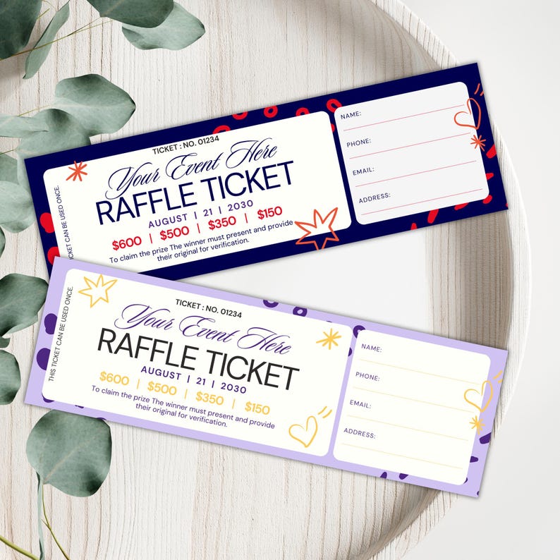 Editable Raffle Ticket Template | Charity Fundraiser Event Tickets ...