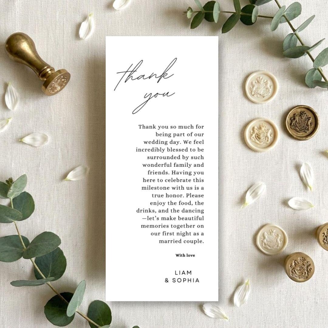 Minimalist Wedding Table Thank You Card Template, Place Setting Thank ...