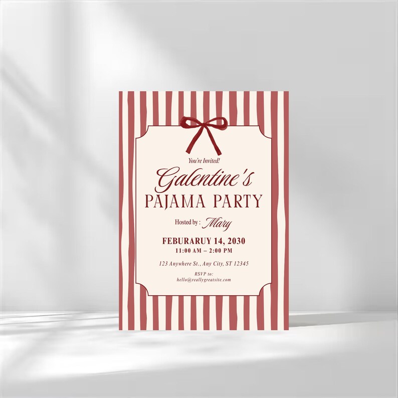Galentines Pajama Party

Girls Night PJ Invitation

Editable Galentine Canva

Pink Sleepover Party Invite

Valentine's Day PJ Invite

Printable Girls Night In

Cute Eye Mask Invite

Fun Pajama Contest Invite

Minimal Red Stripe Invite

Digital Invite for Besties

Instant Download Galentine

Mobile PJ Party Invitation

Custom Galentine Sleepover
Galentine Invite

Pajama Party

Girls Night In

Sleepover Invite

Canva Template

Digital Download

PJ Party Invite

Valentines Party

Editable Evite