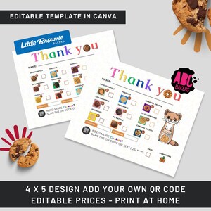 May include: Two printable "Thank You" cookie order forms with a colorful design. The forms include spaces for names, cookie types, and totals. The image also features cookie graphics and the text "Little Brownie Bakers."