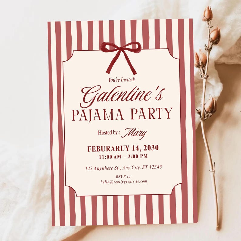 Galentines Pajama Party

Girls Night PJ Invitation

Editable Galentine Canva

Pink Sleepover Party Invite

Valentine's Day PJ Invite

Printable Girls Night In

Cute Eye Mask Invite

Fun Pajama Contest Invite

Minimal Red Stripe Invite

Digital Invite for Besties

Instant Download Galentine

Mobile PJ Party Invitation

Custom Galentine Sleepover
Galentine Invite

Pajama Party

Girls Night In

Sleepover Invite

Canva Template

Digital Download

PJ Party Invite

Valentines Party

Editable Evite
