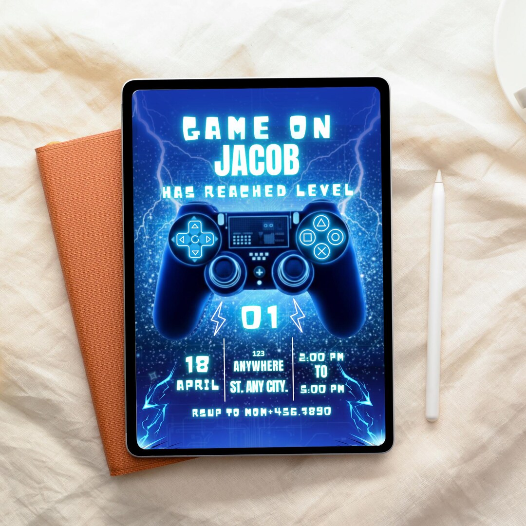 Neon Game Controller Birthday Invitation | Editable 5x7 Template ...