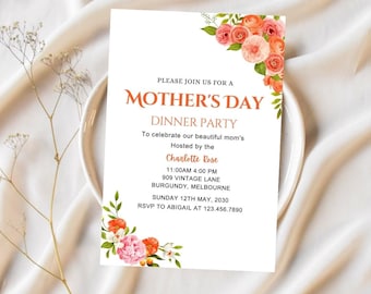 Mother's Day Dinner Party editable Invitation, Floral Mother's Day Invite, Spring Dinner Celebration, Instant download,  (Digital Download)