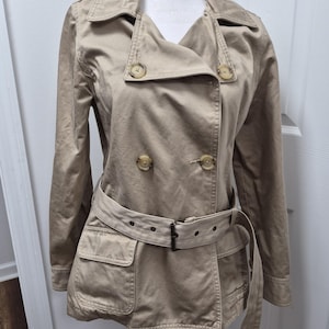 Y2K Old Navy Khaki Trench Coat. Classy, Preppy, Corpcore, Seductive, Academy. Small