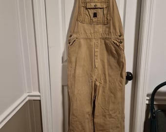 Vintage Liberty Brown Duck Canvas Overalls Distressed. Brown Zipper, waist 36 inseam 31