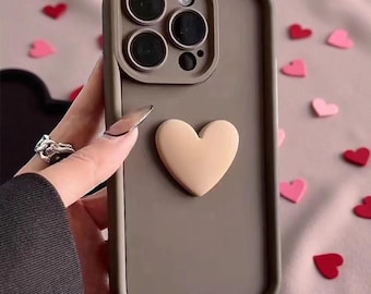 Kawaii 3D Heart iPhone Case – Soft Matte Silicone Cover