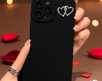 Black iPhone Case – Minimalist White Heart Design, TPU Phone Cover