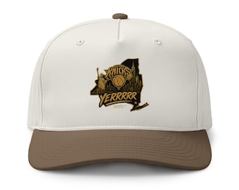 Knicks NYC YERRRR Two-Tone Snapback Hat | Gold Embroidered New York State Design