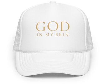 GOD in my skin Foam Trucker Hat | Embroidered Unisex Snapback Cap | Vintage Streetwear Hat | High Profile Mesh Cap | Gift Idea