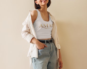 Amari Women's Crop Top | Fitted Graphic Tee, Minimalist Streetwear Summer Shirt