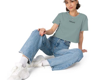 Amari Women's Relaxed Cotton Crop Top | Minimalist Graphic Tee Summer Fashion