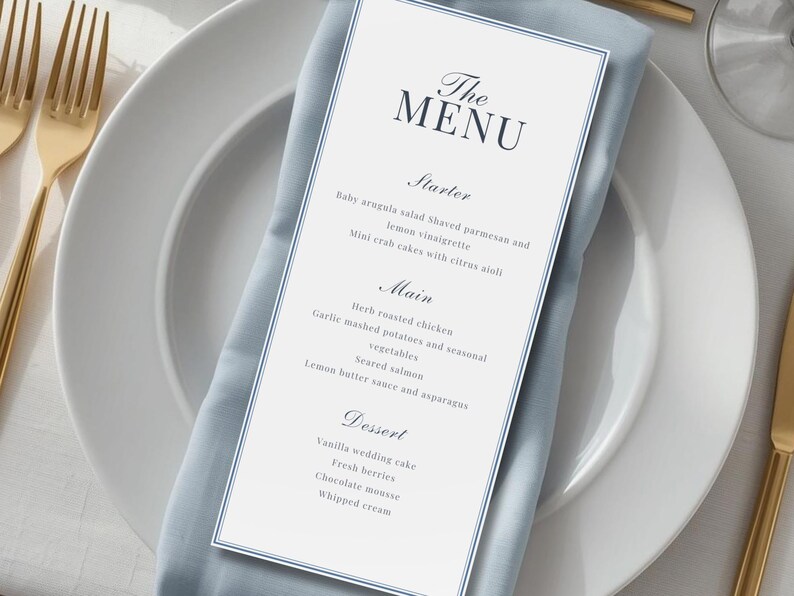 Editable Wedding Menu Template | Canva Menu | Dusty Blue Wedding Menu ...