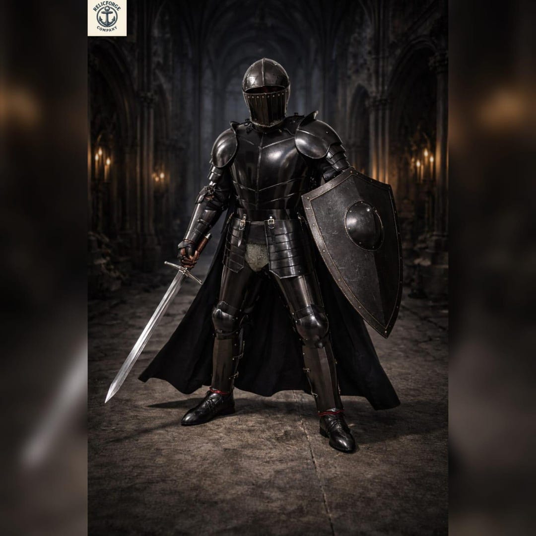 Black Knight Full Armor Suit With Cape – Gothic Steel Plate Costume for ...
