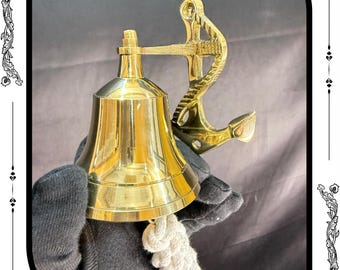 Handmade Solid Brass Ship Bell | Anchor Mount, Loud Dinner Bell