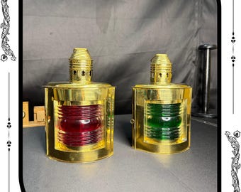 航海用左舷・右舷ランタンセット：素朴な海岸風装飾オイルランプ