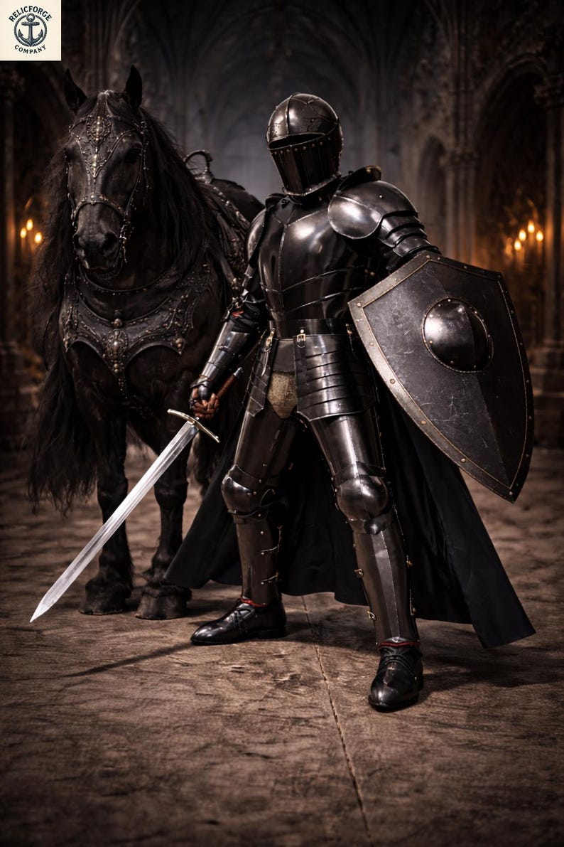 Black Knight Full Armor Suit With Cape – Gothic Steel Plate Costume for ...