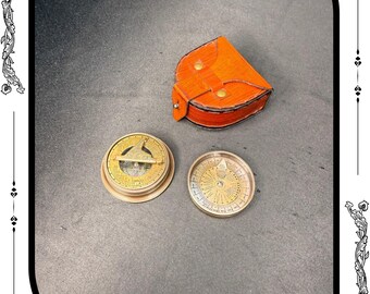Reloj de sol Mary Rose Brújula Caja de cuero Estilo vintage Latón Regalo náutico Senderismo Navegación