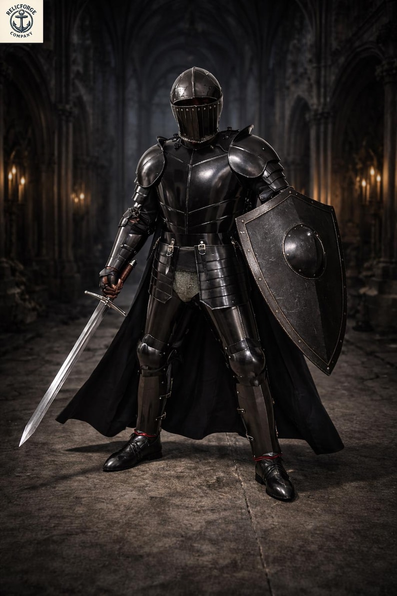 Black Knight Full Armor Suit With Cape – Gothic Steel Plate Costume for ...