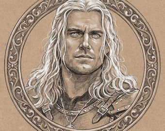 Lámina artística de El Brujo. Henry Cavill. Geralt de Rivia.
