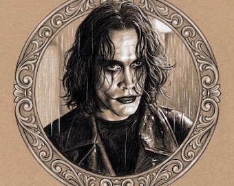 Original pencil drawing of Brandon Lee. The Crow.