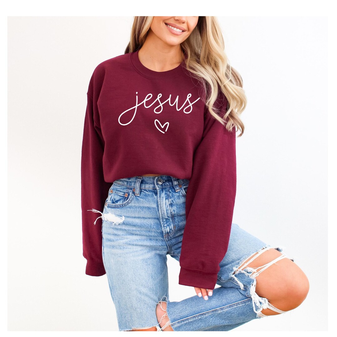 Heart Jesus Script Jesus Script Heart Sweatshirt | Christian Faith Crewneck - Etsy