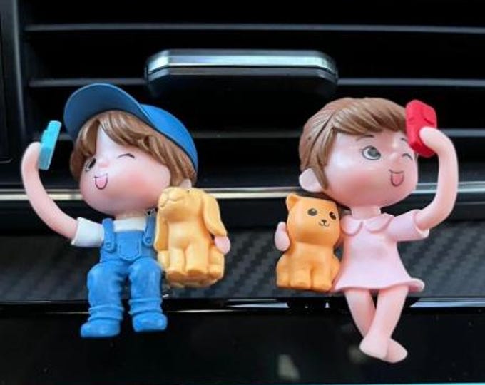 Featured listing image: Sitting Couple Taking Selfie, Car Interior Figurine Accessory, Dashboard Ornament, Gift for Lover