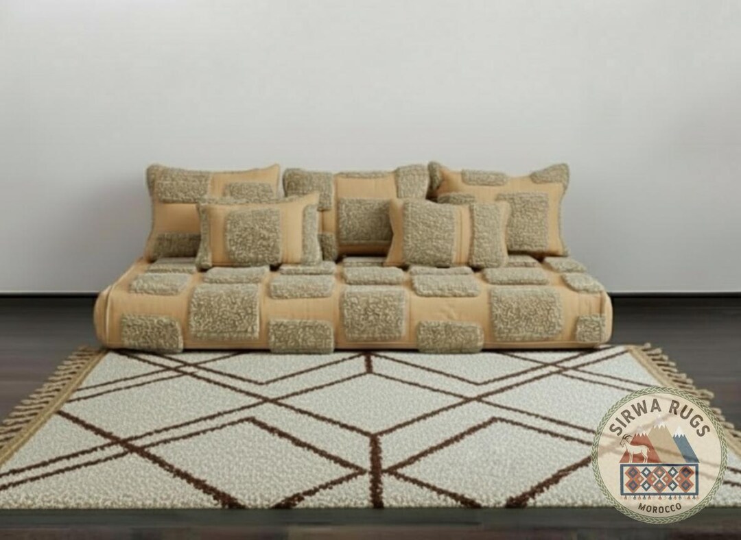 Handmade Floor Sofa | Beni Ourain Style — Camel & Sage Patchwork ...