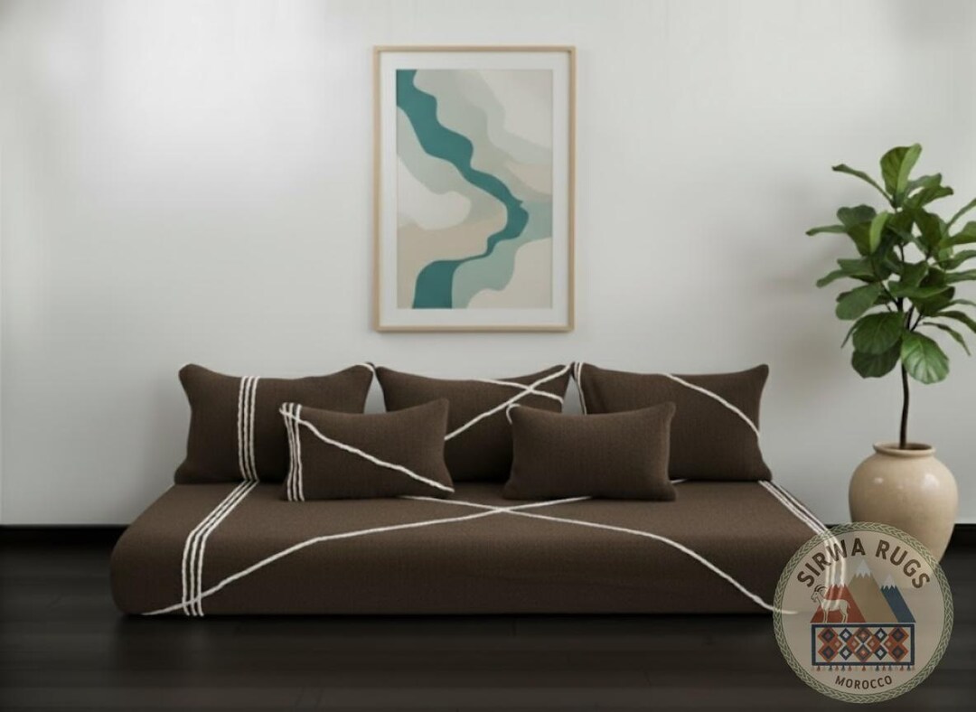 Handmade Beni Ourain Floor Sofa, Chocolate Brown Wool, Modern Low ...