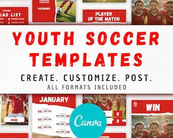 Youth Soccer Canva Templates | 39 Editable Social Media Designs | Football Team Instagram & Story Posts