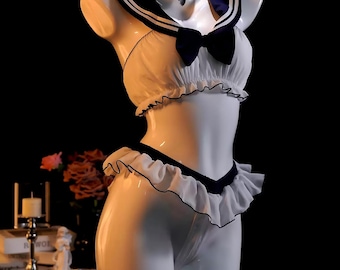 Ensemble lingerie marinière, tenue de cosplay anime à volants transparents, costume uniforme bleu marine