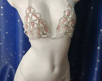 Silver Rhinestone Lingerie Set – Crystal Body Chain Bikini, Festival Rave Wear