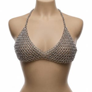 Chainmail Bikini, Silver Aluminum Halter with 10mm Butted Rings, 4-in-1 Pattern