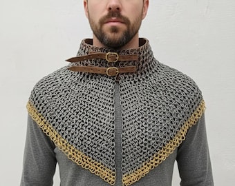 9 mm Riveted Chainmail Collar | Medieval  Flat Riveted cosplay costume - LARP Reenactment , Natural Finish |