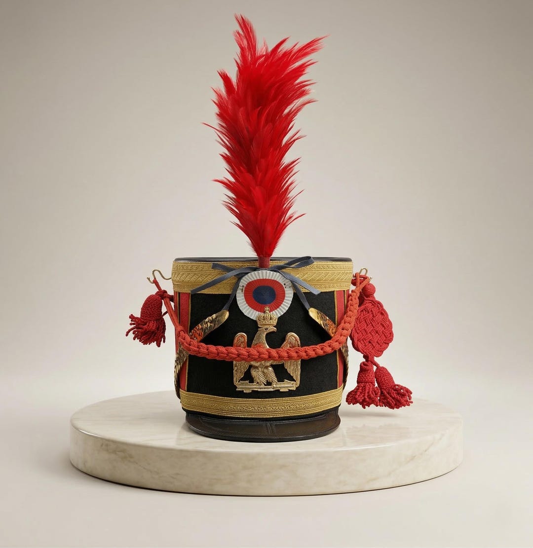 Napoleonic Military Shako Hat With Red Plume Historical French Army napoleonic-military-shako-hat-with-red-plume-historical-french-army