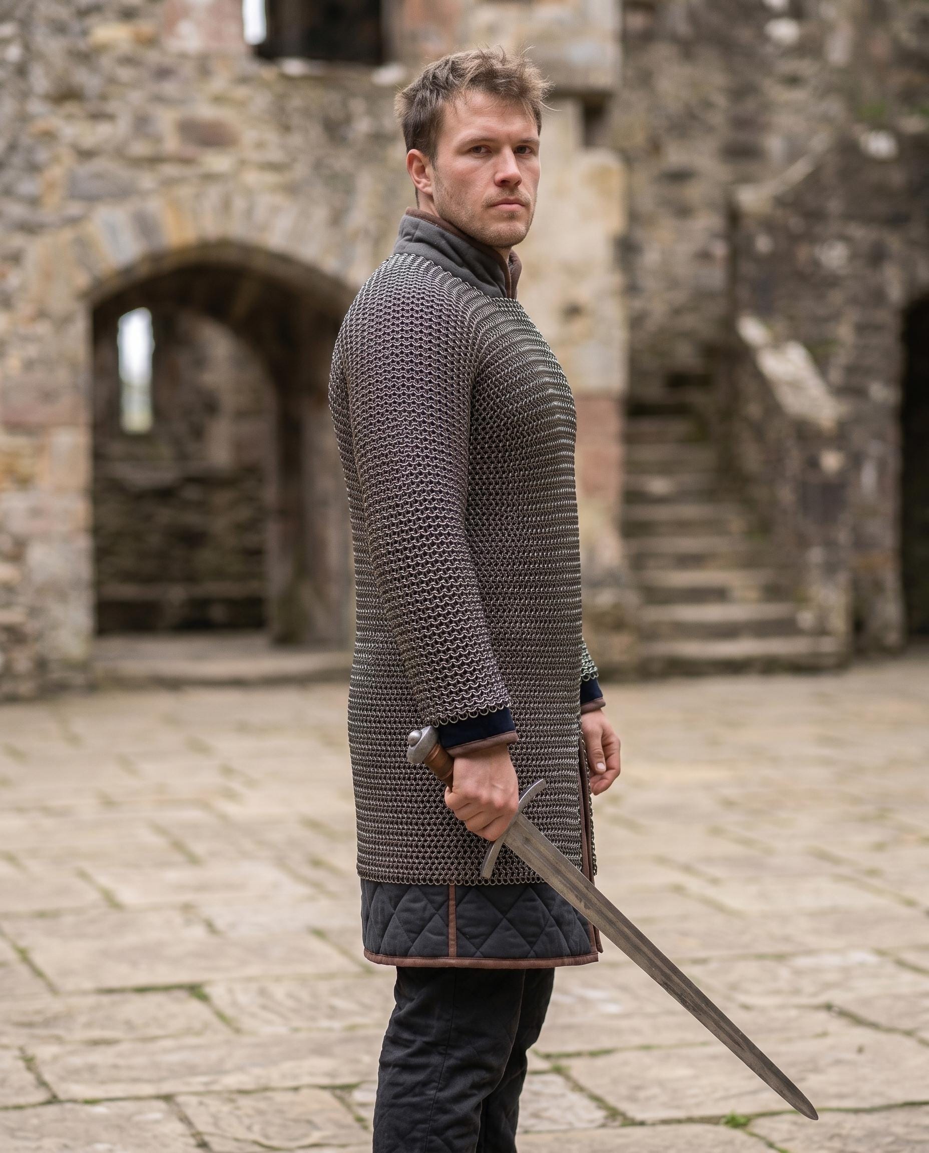 Medieval Chainmail Armor Shirt | Full Sleeve Steel Hauberk | Knight ...