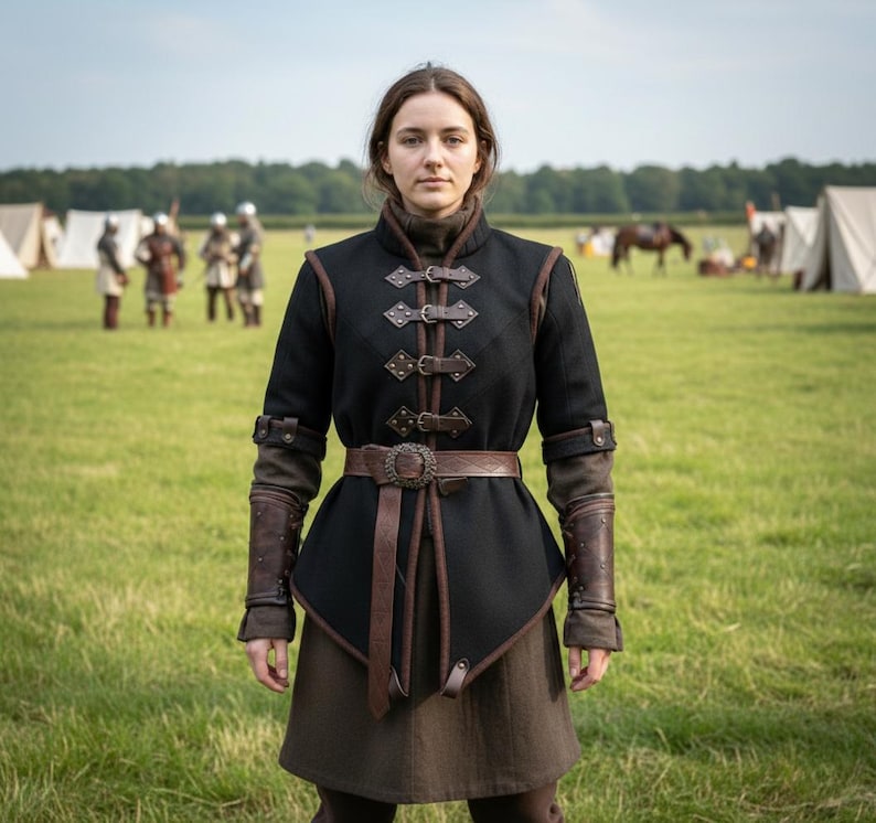 Women’s Black Medieval Tunic With Leather Belt – Renaissance Faire ...