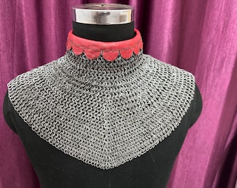 Medieval Chainmail Collar | 6 mm 18 Gauge Flat Ring Riveted Gorget - LARP Reenactment |