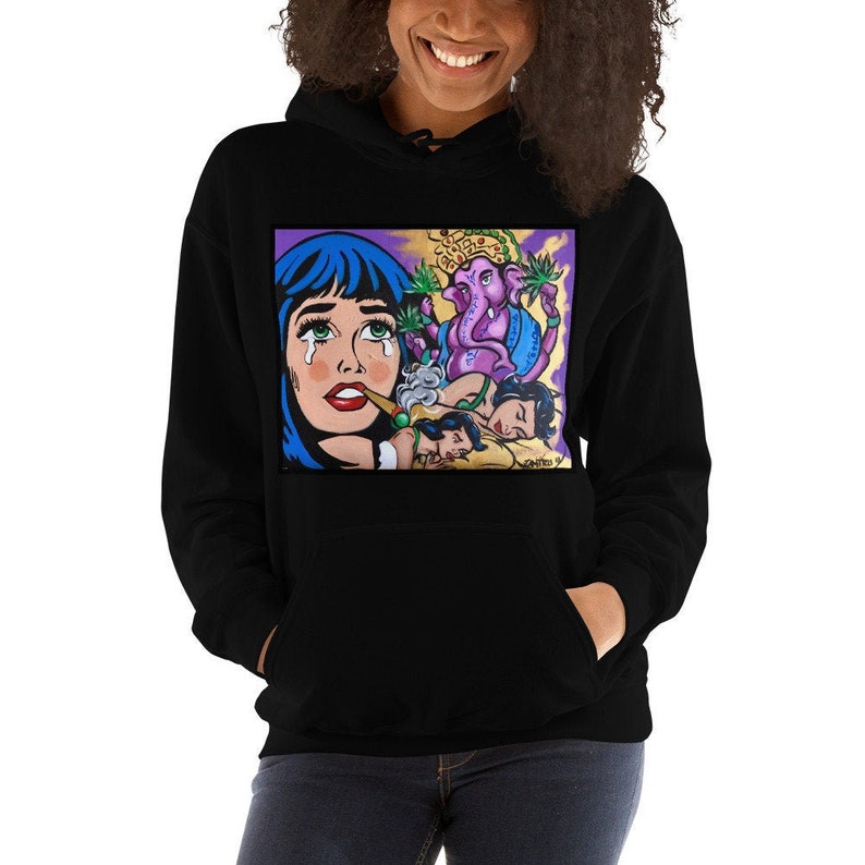 Hooded Sweatshirt for Skaters with Original 420 Ganesha Design image 1