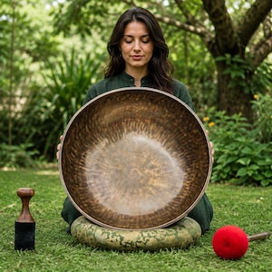 Hand-Hammered Large Full Moon Singing Bowl, Tibetan Meditation Sound Healing (5-24 inch)