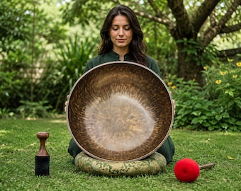 Hand-Hammered Large Full Moon Singing Bowl, Tibetan Meditation Sound Healing (5-24 inch)