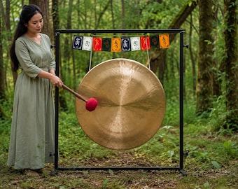 Handmade Bronze Gong — Sound Bath for Meditation — Large Tibetan Healing Gong (With Stand)
