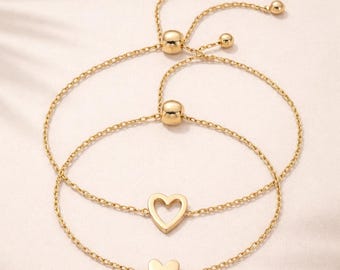 Conjunto de pulseras a juego "Dos corazones, un vínculo" chapadas en oro de 14 quilates y plata de ley. Pulsera ajustable para mujer, mejor amiga, amor y amistad.