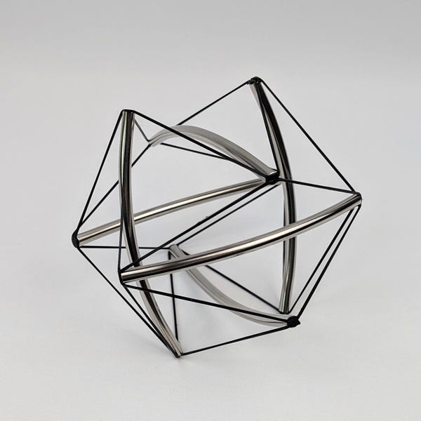 Stainless Steel Tensegrity Sculpture - Icosahedron 6 Outward Curved Struts
