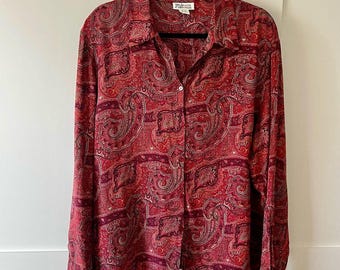 Blusa roja estilo años 90 de seda con estampado paisley, estilo vintage de Style & Co Collection, talla 16