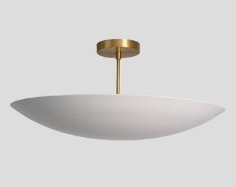 Lampada da soffitto in ottone moderno di metà secolo / Lampadario a cupola bianco fatto a mano