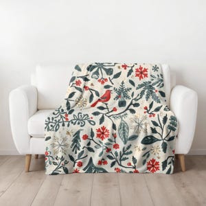 Manta polar con diseño de pájaros escandinavos – Manta nórdica floral, decoración de cabaña de invierno