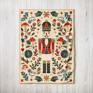 Scandinavian Nutcracker Fleece Blanket - Rosemaling Nordic Folk Art Throw