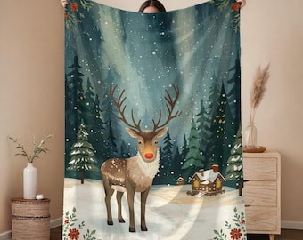 Scandinavian Reindeer Plush Blanket – Nordic Winter Cabin Decor