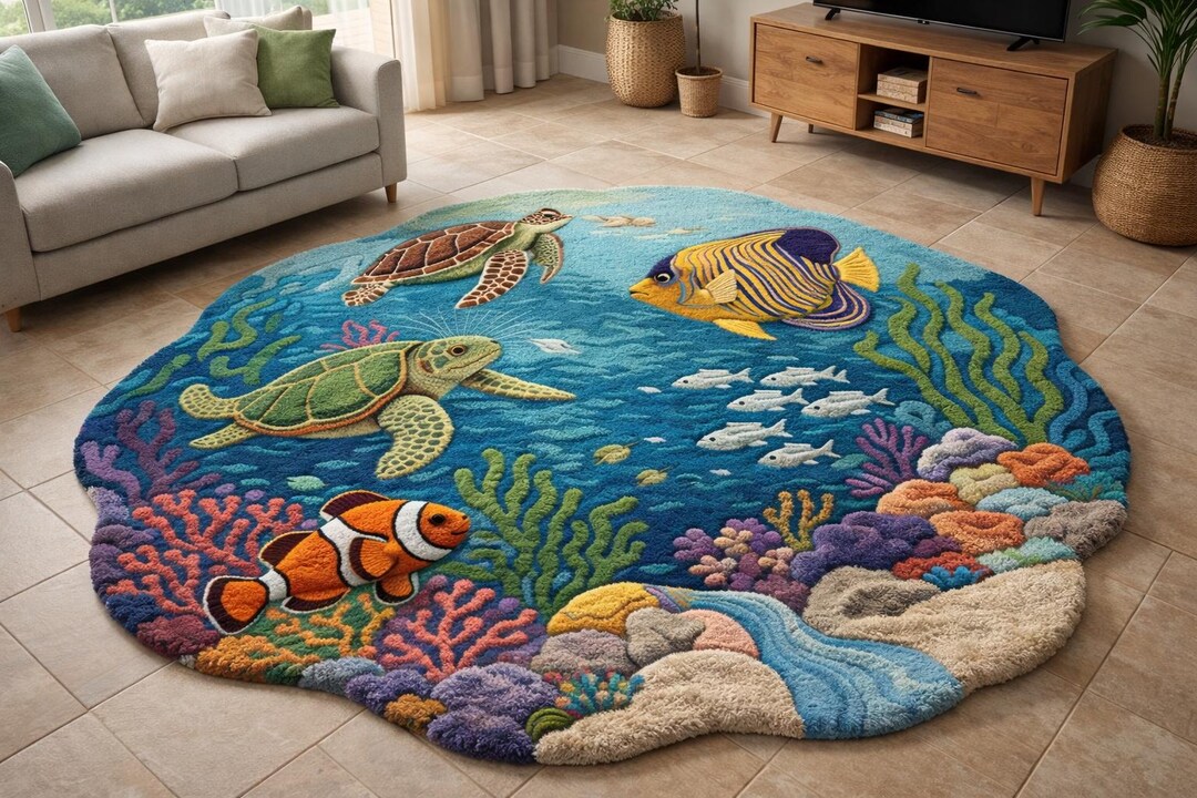 Fairpoint Sea Rug Hand-tufted Wool Kids Rug – Underwater Sea Life, Playroom Carpet - Etsy